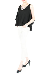 Class to Café Cropped Cold Shoulder Top - Black