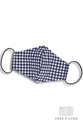 Classic Checkered Pure Cotton Face Mask - Navy