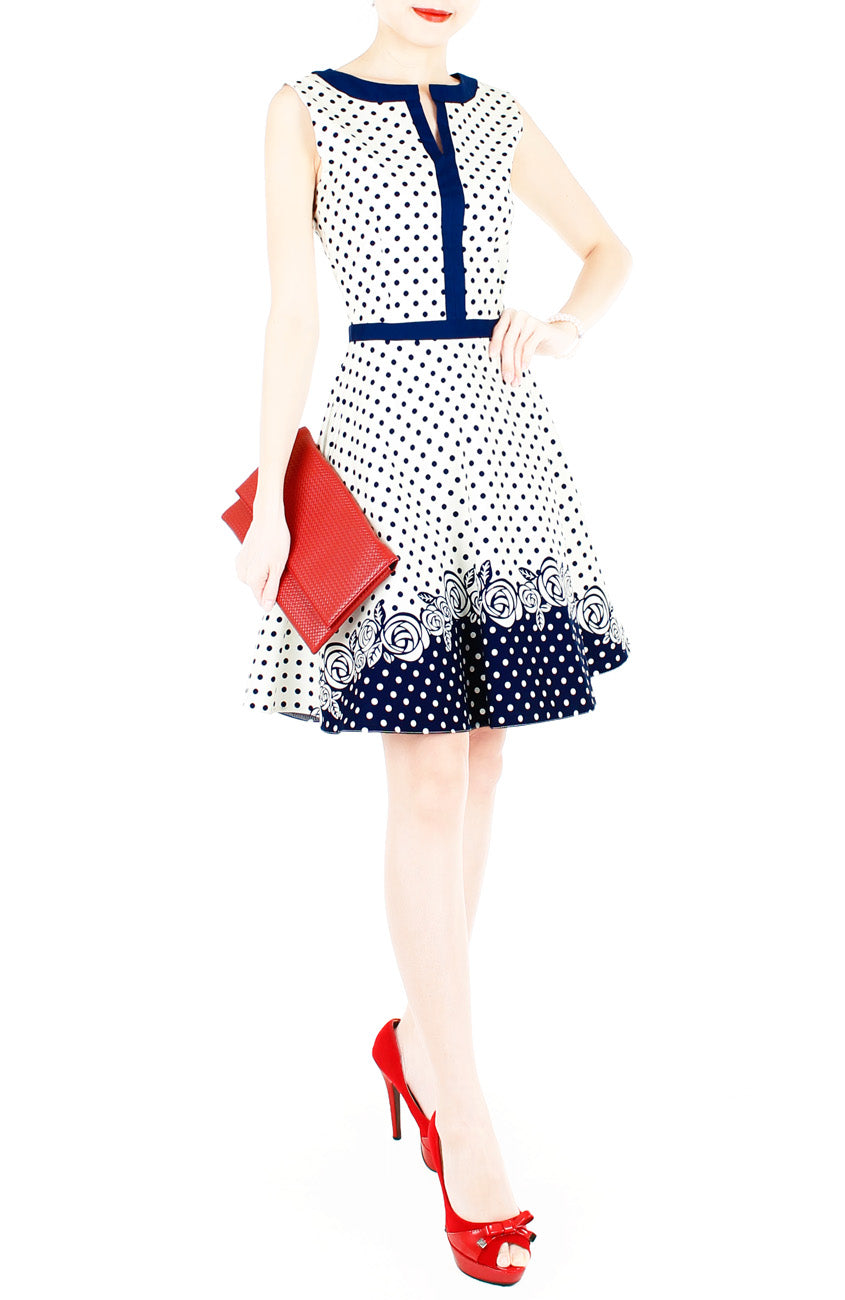 Classic Cornerstone Rose Flare Dress with Blue Trims