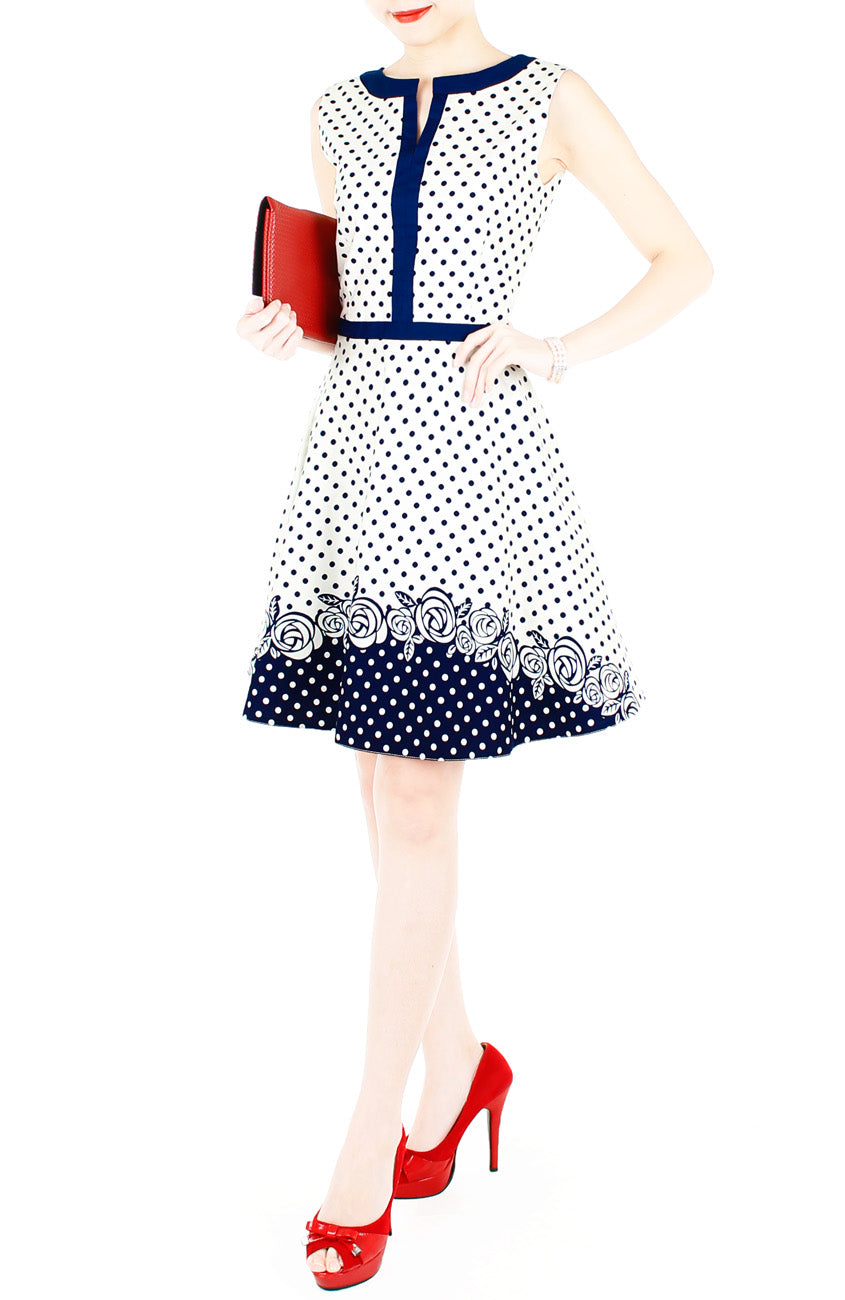 Classic Cornerstone Rose Flare Dress with Blue Trims