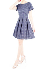 Colonial Spanish Tile Print Flare Dress with Short Sleeves