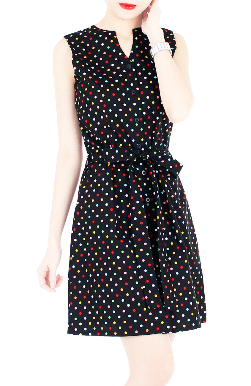Cupcake Sprinkles & Dots A-Line Button Down Dress - Black