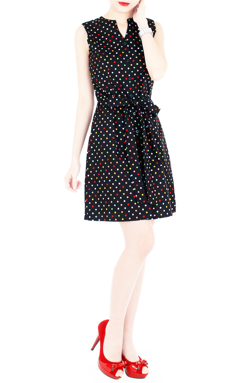 Cupcake Sprinkles & Dots A-Line Button Down Dress - Black