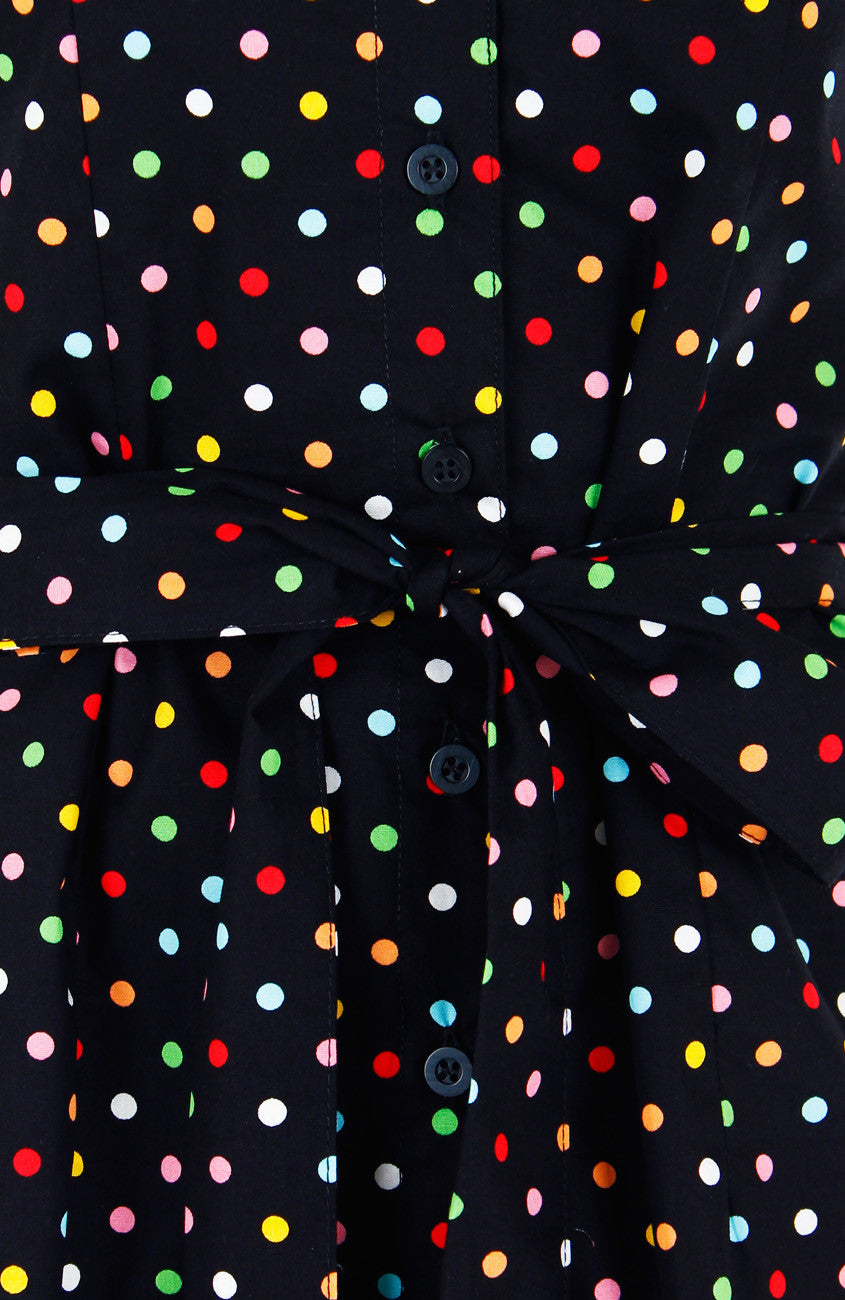 Cupcake Sprinkles & Dots A-Line Button Down Dress - Black