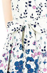 Dancing Fleur & Vines Wrap Dress with Belt - Blue