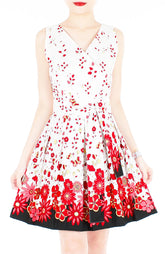 Dancing Fleur & Vines Wrap Dress with Belt - White