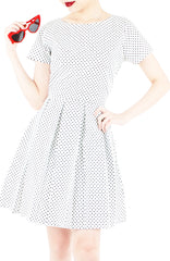 Darling Dots Flare Dress with Short Sleeves - White