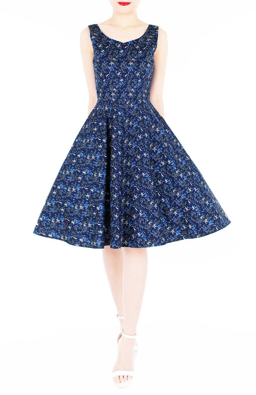 Delicate Kinmokusei Flare Midi Dress - Blue