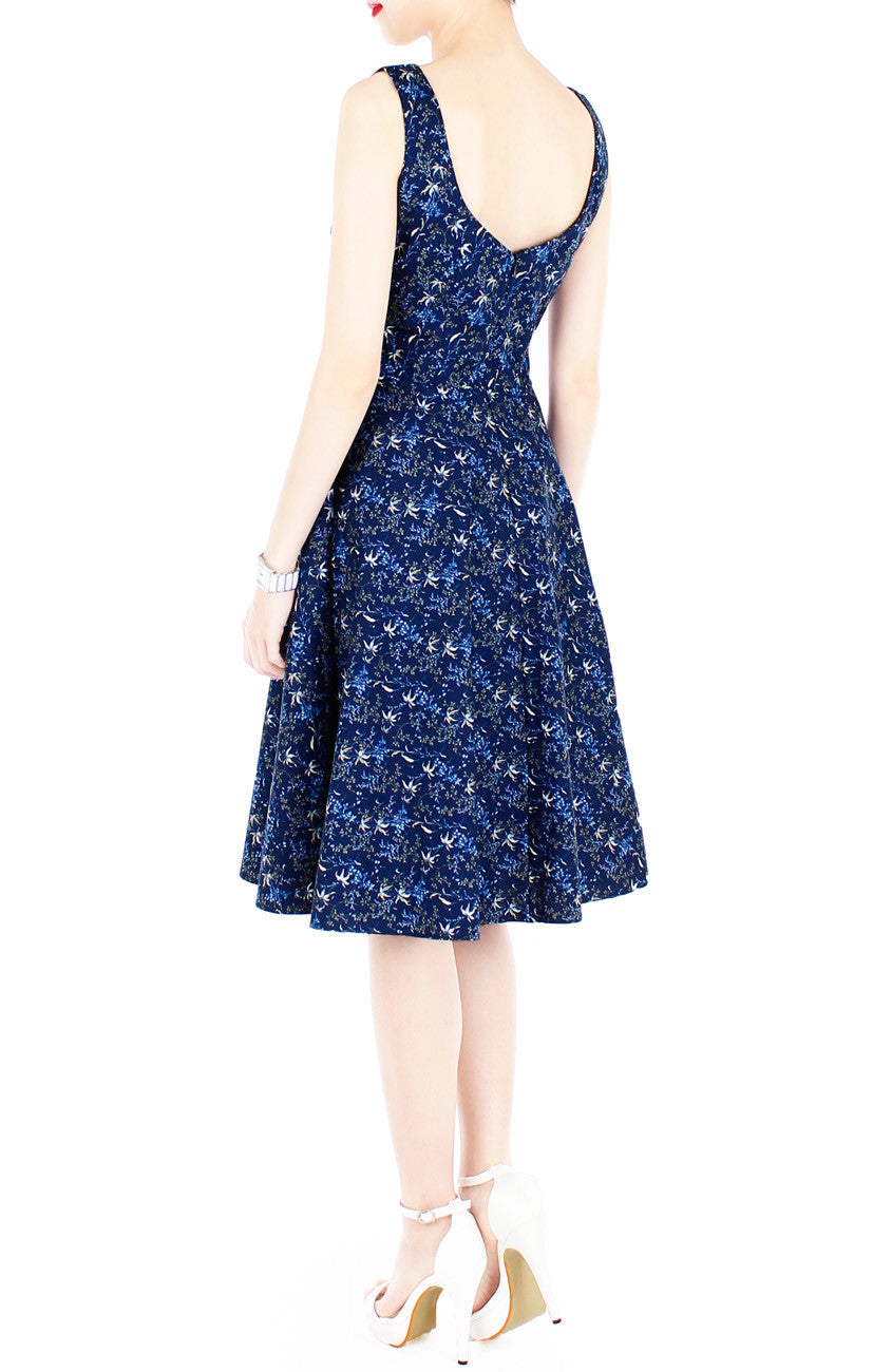 Delicate Kinmokusei Flare Midi Dress - Blue