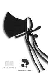 ENCHANTING Pure Cotton Face Mask with Matte Satin Ribbons - Noir Black
