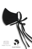 ENCHANTING Pure Cotton Face Mask with Matte Satin Ribbons - Noir Black