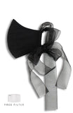ENCHANTING Pure Cotton Face Mask with Organza Ribbons - Noir Black