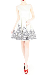 Elegant Moments in Spots & Lace Flare Dress with Obi Belt - White