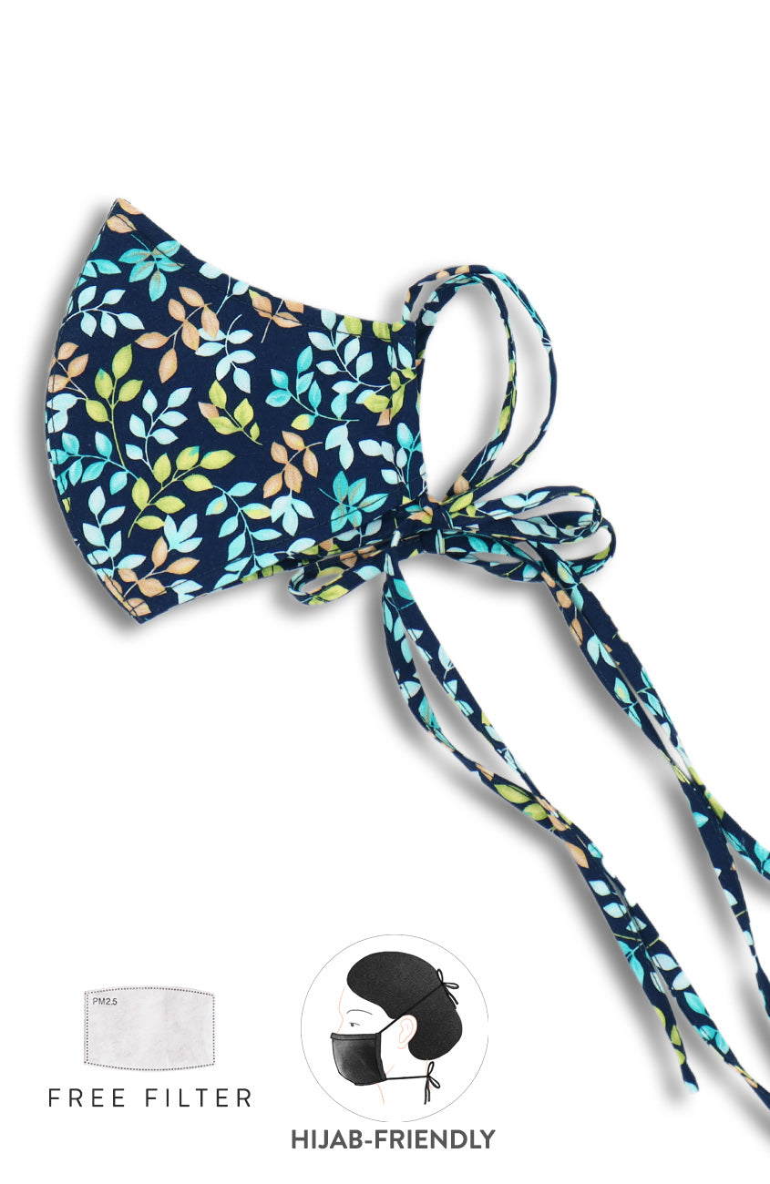 Elora Eucalyptus Leaves Pure Cotton Face Mask with Head Ties