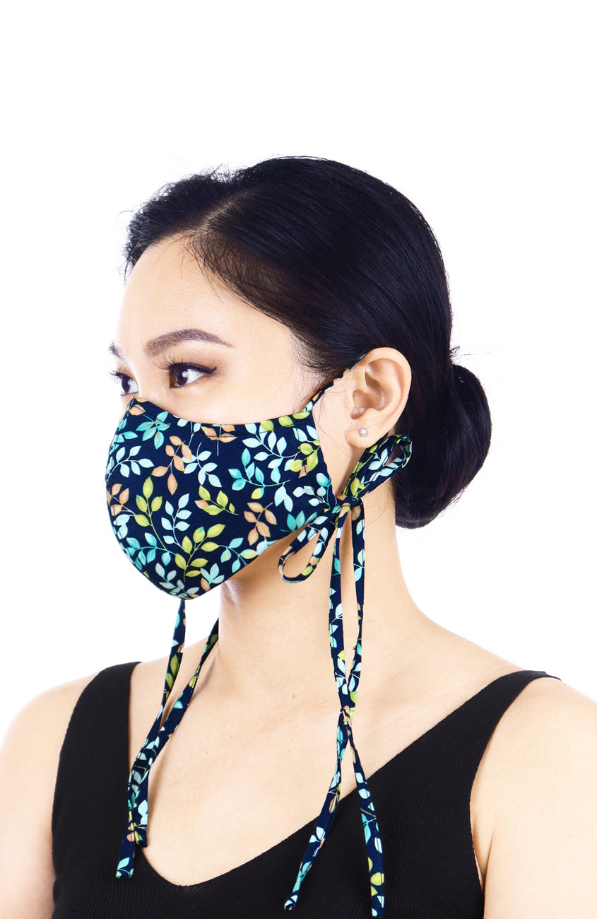 Elora Eucalyptus Leaves Pure Cotton Face Mask with Head Ties