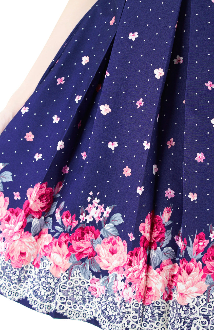 Embracing Rose Grace Flare Dress with Sleeves - Sapphire Blue