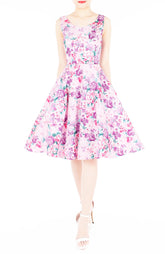 Enchanting Blooms Flare Midi Dress - Purple