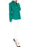 Endless Vacation Boyfriend Long Sleeve Boyfriend Shirt - Emerald Green