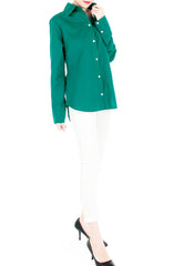 Endless Vacation Boyfriend Long Sleeve Boyfriend Shirt - Emerald Green