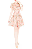 English Rose High-Tea Flare Dress with Short Sleeves - Blush Pink
