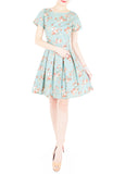 English Rose High-Tea Flare Dress with Short Sleeves - Powder Blue