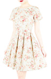 English Rose High-Tea Flare Dress with Short Sleeves – Vintage Green