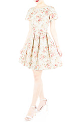 English Rose High-Tea Flare Dress with Short Sleeves – Vintage Green