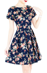 English Rose High Tea Flare Dress with Short Sleeves