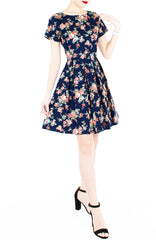 English Rose High Tea Flare Dress with Short Sleeves