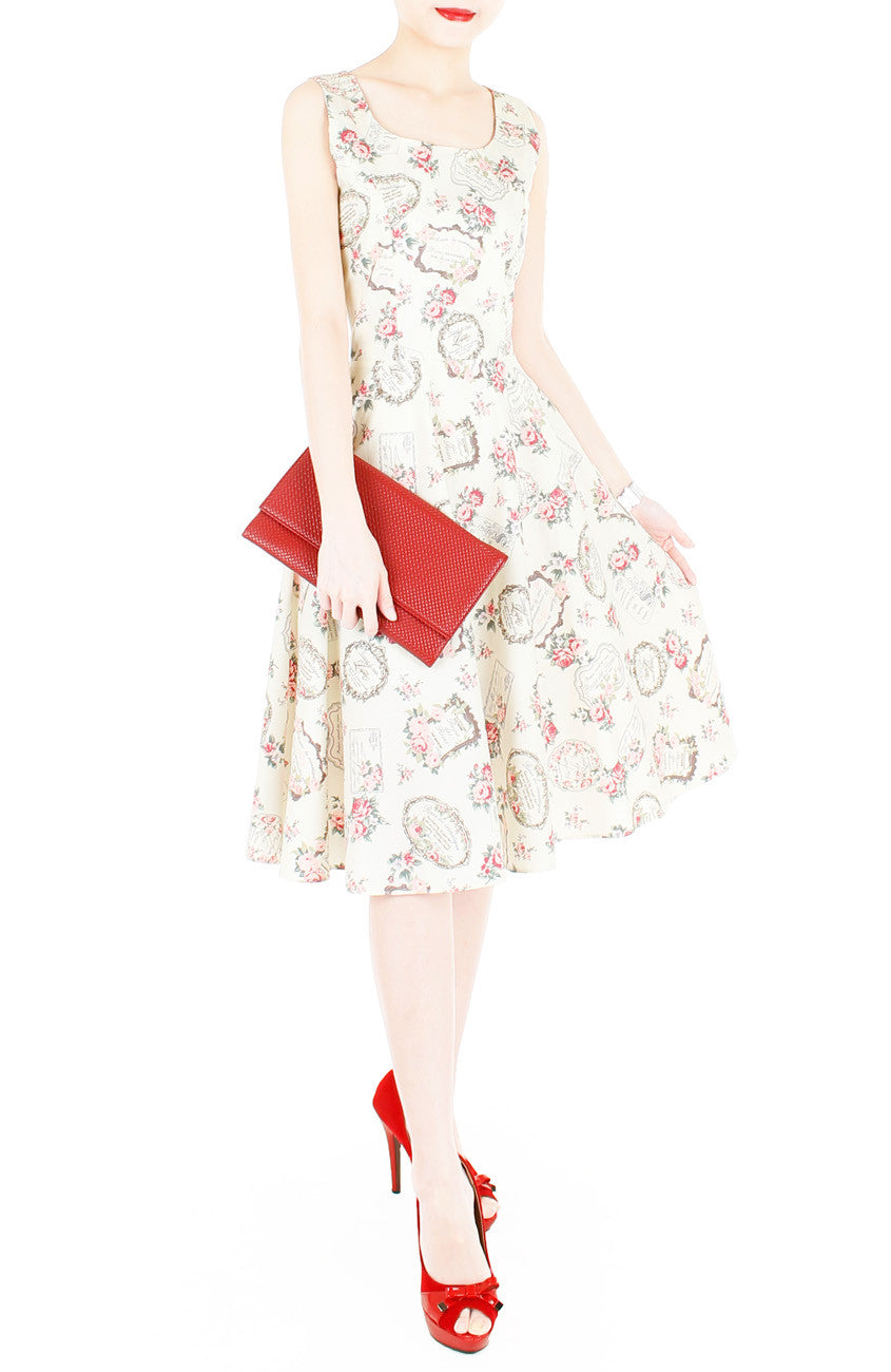 English Parfum de Roses Flare Midi Dress