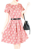 Ethereal Lace Lattice Flare Dress with Short Sleeves