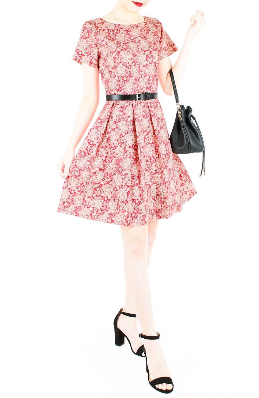 Ethereal Lace Lattice Flare Dress with Short Sleeves