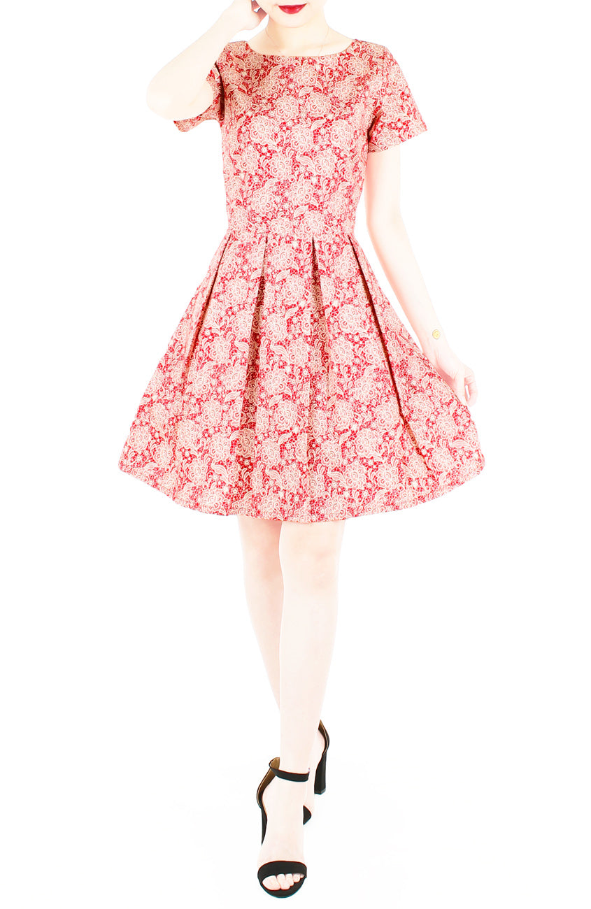Ethereal Lace Lattice Flare Dress with Short Sleeves