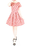Ethereal Lace Lattice Flare Dress with Short Sleeves