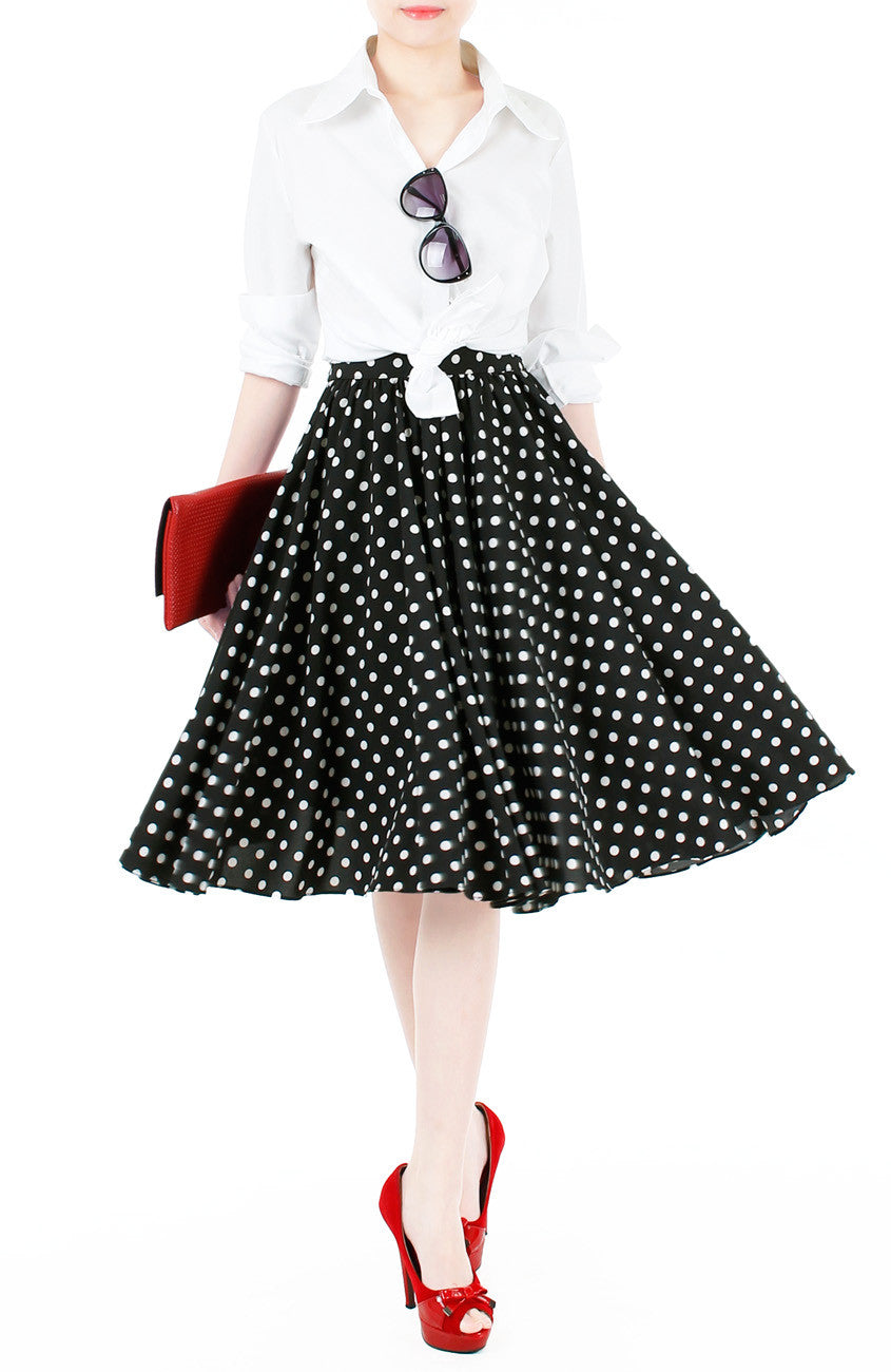 Fabulous Polka 50s Flare Skirt - Black
