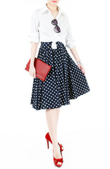 Fabulous Polka 50s Flare Skirt - Midnight Blue