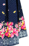 Falling Rose Blooms Flare Dress - Dark Blue
