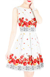Falling Rose Blooms Flare Dress - White
