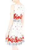 Falling Rose Blooms Flare Dress - White