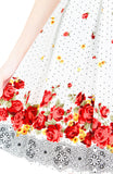 Falling Rose Blooms Flare Dress - White