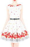 Falling Rose Blooms Flare Dress - White