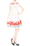 Falling Rose Blooms Flare Dress - White