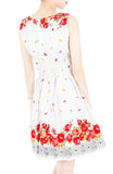 Falling Rose Blooms Flare Dress - White