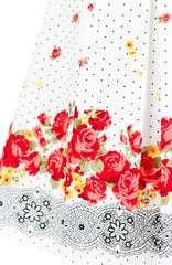 Falling Rose Blooms Flare Dress - White