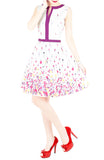 Falling Florals & Confetti Flare Dress with Violet Trims