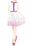 Falling Florals & Confetti Flare Dress with Violet Trims