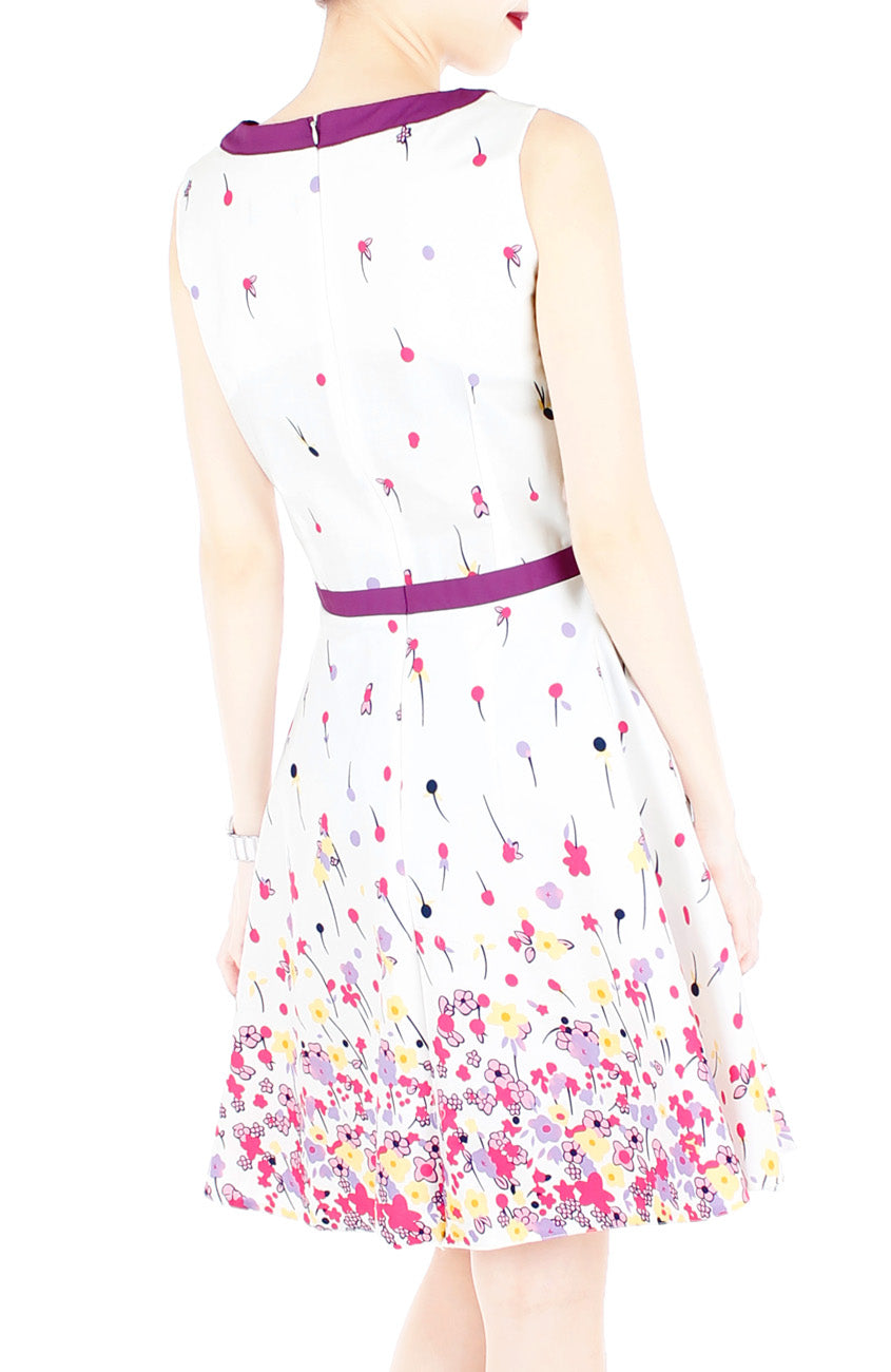 Falling Florals & Confetti Flare Dress with Violet Trims