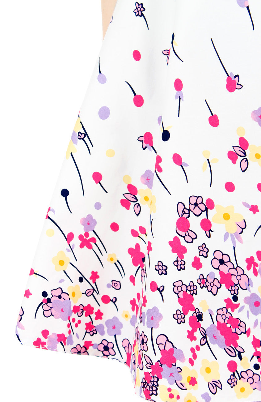 Falling Florals & Confetti Flare Dress with Violet Trims