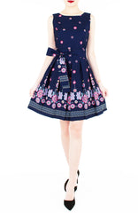 Falling Mandala Petals Two-Way Flare Dress - Night Blue