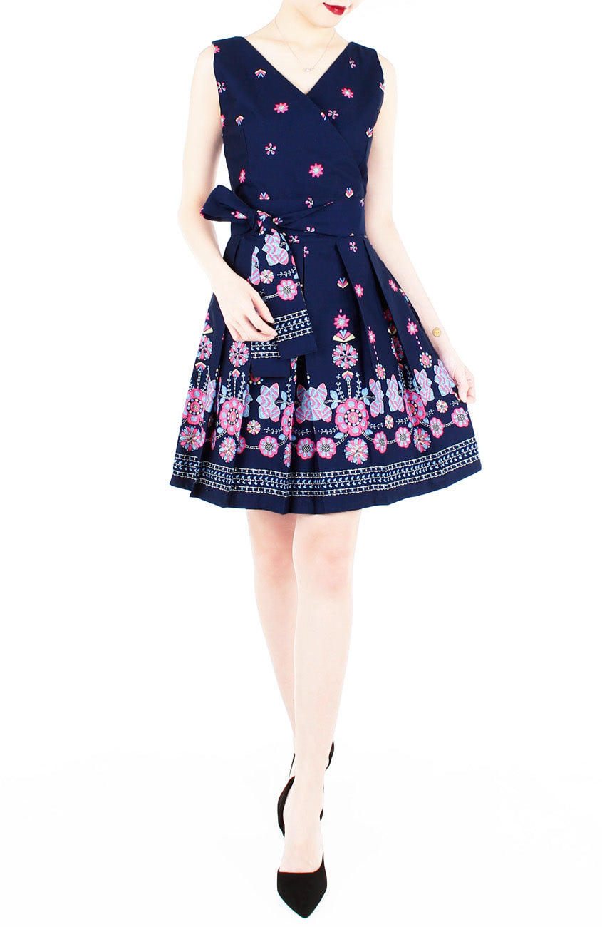 Falling Mandala Petals Two-Way Flare Dress - Night Blue